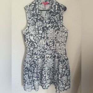 Betsey Johnson Blue & White Floral Grid Burnout Fit Flare Dress